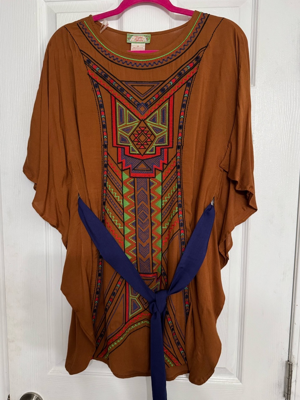 Flying Tomato Rust Boho Tunic with Navy Sash M